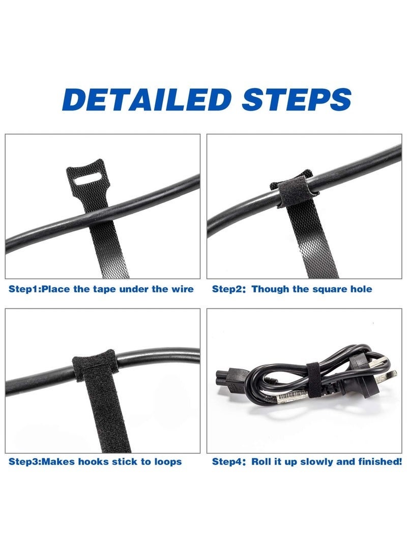 80PCS Reusable Cable Ties, Black Adjustable 6-Inch Cord Organizer Ties, Multi-purpose Hook Loop Cable Management Wire Ties for Organizing Home, Office, Data Centers - Image 5